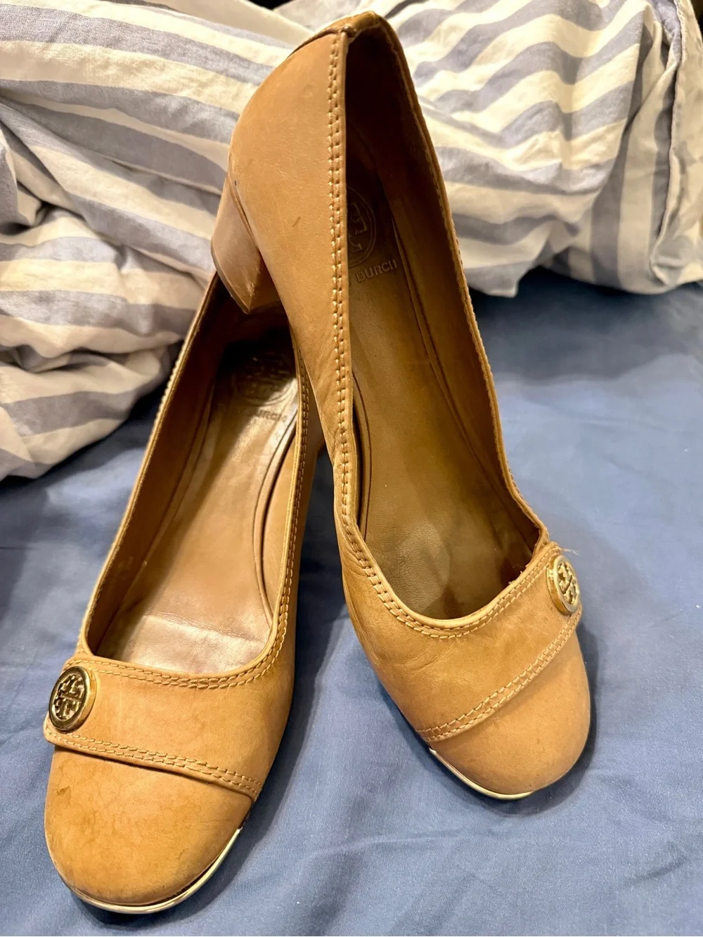 Tory Burch Classic Tan Block Heel Pumps - Women's Leather Size 8M